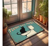XYBH Tapis d'extérieur d'automne pour porte d'entrée, un chat noir assis sur une toilette avec les mots « Flush You Must Above It » Paillasson amusant pour décoration de patio et de bureau pour homme
