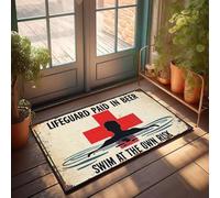 XYBH Tapis rétro Lifeguard Paid In Beer. Nagez à vos propres risques. Paillasson pour adolescents et hommes, décoration cabe (65 x 90 cm)