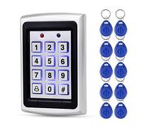 XYBkey 7612 Kit de contrôle d'accès de porte en métal, 1000 utilisateurs, carte d'identité RFID 125 kHz + mot de passe, clavier en alliage de zinc, comprend 10 porte-clés bleus, alarme anti-effraction