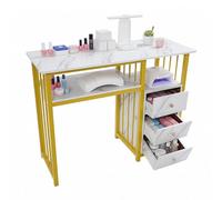 XYCFMDFTZ Table de manucure avec 3 tiroirs | Table de coiffeuse en bois pour salon de manucure - Marbre blanc doré - 100 x 40 x 76 cm