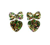 Xydedoing Boucles d'oreilles pendantes en acrylique avec nœud vert pailleté en forme de cœur pour Mardi Gras, fête, vacances, Saint-Valentin et usage quotidien, Free Size, Acrylique, acrylique