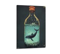 XYEMLZCC Poster décoratif sur toile avec baleine dans une bouteille - Poster mural moderne pour chambre à coucher - 20 x 30 cm