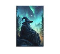XYEMLZCC Poster décoratif sur toile The Wizard Under The Aurora - Impression d'art moderne pour chambre à coucher - 60 x 90 cm