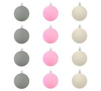 xyensy Lot de 12 boules de Noël en velours floqué - Décoration de Noël décorative - Pour décoration de maison, porte d'entrée, escalier, rebord de fenêtre, cheminée, mur, arrière-cour, chambre à