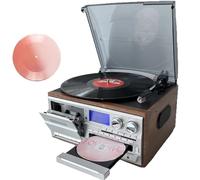 XygZythror Tourne-Disque RéTro, Lecteur Disques Vinyle, Lecteur CD Et Cassette, Couvercle Anti-PoussièRe Givré, RéDuction Bruit pour l'audio Domestique Brown