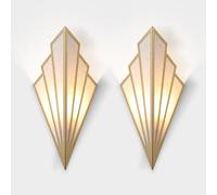 XYHAZCSM Applique murale en tissu en forme d'éventail, design Art déco, luminaire en lin, style bohème, luminaire for cage d'escalier, for chambre, couloir, salon, douille E14(Gold,2-Pack)