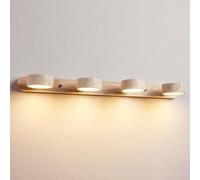 XYHAZCSM Applique murale en travertin jaune for salle de bain, éclairage LED au-dessus du miroir, en bois massif, tête de lampe orientable à 180°, 7 W, blanc froid 3000 K(Natural wood color,Large)