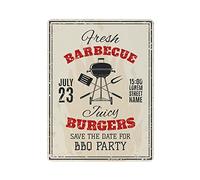 XYHH Plaque en métal - Vintage Barbecue Party Invitation BBQ Food Flyer Template Vector Illustration - Plaque en métal rétro pour maison, cuisine, bureau, jardin, garage, décoration murale, plaque en