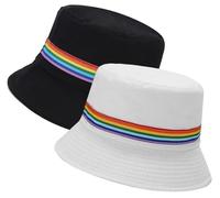 XYIYI 2 Pack Ruban Arc-en-Ciel Noir Blanc Chapeau Bobs Unisexe pour Femmes Hommes Eté Chapeau de Pêche Chapeau de Soleil