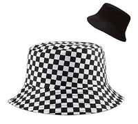 XYIYI Bobs Chapeau Drapeau à Damier Noir et Blanc Réversible Seau Chapeau Pêche Chapeau De Soleil pour Femmes Filles