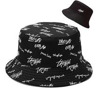 XYIYI Bobs Chapeau Lettre Noire Réversible Seau Chapeau Pêche Chapeau De Soleil pour Femmes Filles