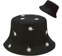 XYIYI Bobs Chapeau Noir Daisy Réversible Seau Chapeau Pêche Chapeau De Soleil pour Femmes Filles