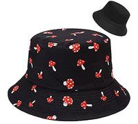 XYIYI Champignon Noir Bobs Chapeau Réversible Seau Chapeau Pêche Chapeau De Soleil pour Femmes Filles