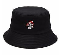 XYIYI Champignon Noir Chapeau Seau Brodé Tendance Chapeau de Pêcheur Homme Femme