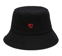 Xyiyi - Chapeau bob tendance brodé en coton pour femme et fille, Cœur noir., Taille unique