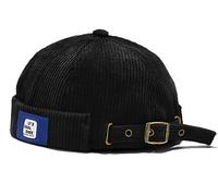 XYIYI Chapeau Homme Sans Bord en Velours Côtelé - Casquette Docker, Sailor, Travailleur - Beanie Rétro Cuff Roulé Noir