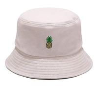 XYIYI Chapeau Seau Beige Ananas Brodé Tendance Chapeau de Pêcheur Homme Femme