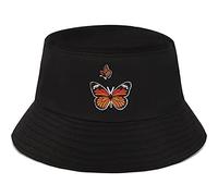 XYIYI Chapeau Seau Noir Papillon Brodé Tendance Chapeau de Pêcheur Homme Femme