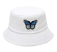 XYIYI Chapeau Seau Papillon Blanc Brodé Tendance Chapeau de Pêcheur Homme Femme