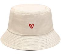 XYIYI Cœur Beige Chapeau Seau Brodé Tendance Chapeau de Pêcheur Homme Femme