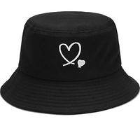 XYIYI Double Cœur Noir Chapeau Seau Brodé Tendance Chapeau de Pêcheur Homme Femme