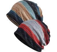 XYIYI Femmes Chapeau de Chimio Coton Bonnet Chapeau Turban Couvre-Chef Head Wraps (2 Pièces Camel Bleu Noir Gris)