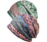 XYIYI Femmes Chapeau de Chimio Coton Bonnet Chapeau Turban Couvre-Chef Head Wraps (2Pièces Ethnique Vert Bleu-V)
