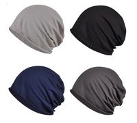 XYIYI Femmes Chapeau de Chimio Coton Bonnet Chapeau Turban Couvre-Chef Head Wraps (4pcs Noir Gris Gris Clair Bleu Marine-CC)