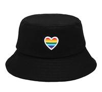 XYIYI Fierté Arc-en-Ciel Noir Chapeau Seau Brodé Tendance Chapeau de Pêcheur Homme Femme