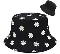 XYIYI Fleur Noir Bobs Chapeau Réversible Seau Chapeau Pêche Chapeau De Soleil pour Femmes Filles
