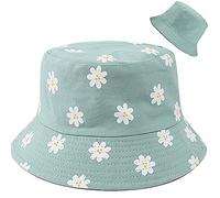 XYIYI Fleur Verte Bobs Chapeau Réversible Seau Chapeau Pêche Chapeau De Soleil pour Femmes Filles