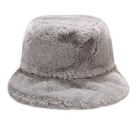 XYIYI Fourrure Gris Bobs Chapeau Duveteux Seau Chapeau d'hiver Pêcheur Chapeau pour Femmes Filles