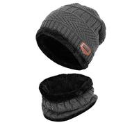 XYIYI Gris Echarpe et Bonnet Enfants, 2 Pièces Tricoté Beanie Hiver Chaud Epais Chapeaux pour 5-14 Ans Garçons Filles