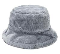 XYIYI Gris Fourrure Bob Chapeau de Pêcheur Femme Chapeau Hiver Chaud Chapeaux de Seau en Fausse Fourrure