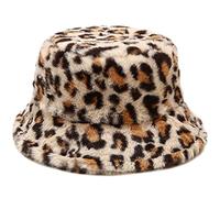 XYIYI Léopard Beige Fourrure Bobs Chapeau Duveteux Guépard Seau Chapeau d'hiver Pêcheur Chapeau pour Femmes Filles