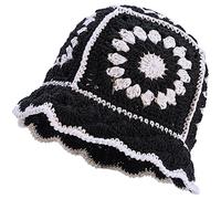 XYIYI Noir Femmes Crochet Bobs Chapeau Tricoté à la Main Pliable Plage Mignon Chapeau Seau Tissé à la Main Chapeau de Pêcheur