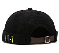 XYIYI Noir Homme Casquette Docker en Velours Côtelé - Sailor Travailleur Beanie Rétro avec Cuff Roulé