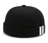 XYIYI Noir Rayures Cotton Brimless Docker Cap Adjustable Street Casual Sailor Cap Skullcap Beanie Hat