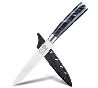XYJ Authentic Since 1986,5 Inch Stainless Steel Kitchen Utility Knife,Ultra Sharp,Laser Damascus Pattern Japanese Kitchen Knife, Meat Cleaver Steak Cutting Knife With Sheath,Resin Handle