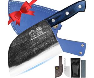 XYJ Authentic Since 1986, Ancient Forged Butcher Knives, Serbian Chef Knife With Sheath, Tiny Knife, Chinese Vegetable Meat Cleaver For Kitchen Camping Outdoor, Full Tang, High Carbon Steel (6,7 inch)
