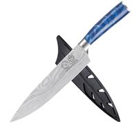 XYJ Authentic Since 1986,Japanese Chef Knife 8 Inch Vein Damascus Pattern Stainless Steel Slicing Cooking Knife Kitchen Cutlery,Professional Chefs Knife With Sheath,Outdoor Camping BBQ