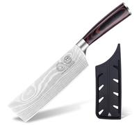 XYJ Authentic Since 1986,Japanese Nakiri Knife,Stainless Steel Laser Damascus Pattern,7" Vegetable Knife With Sheath,Wood Handle