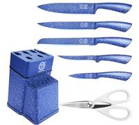 XYJ Authentic Since 1986, Kitchen Knife Block Set, Stainless Steel Kitchen Knife Set with Knife Holder, Blue Color Meat Cleaver Paring Slicing Chef Knives Kitchen Cutlery