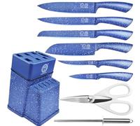 XYJ Authentic Since 1986, Kitchen Knife Block Set, Stainless Steel Kitchen Knife Set with Knife Holder, Blue Color Meat Cleaver Paring Slicing Chef Knives Kitchen Cutlery