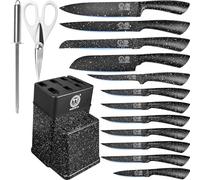 XYJ Authentic Since 1986,Knife Block Set,Kitchen Knives Set with Holder,Professional Japanese Chef Knife Set,Carving Slicing Paring Bread Knife,Steak Knives,Black Color