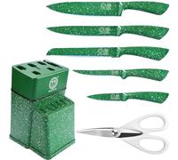XYJ Authentic Since 1986, Knife Block Set, Professional Chef Knives Set with Knife Holder, Green Color Stainless Steel Knife, Meat Cleaver Slicing Cooking Kitchen Knife Kit