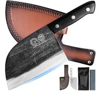 XYJ Authentic Since 1986,Outstanding Ancient Forging,6.7 Inch Full Tang,Serbian Chefs knife,Chef Meat Cleaver,Kitchen Knives,Set with Leather Sheath,Take Carrying,Butcher