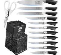 XYJ Authentic Since 1986, Professional Kitchen Knife Block Set, Stainless Steel Japanese Knives Set with Knife Block Holder, Scissors, Paring Boning Steak Slicing Bread Chef Knife for Home Kitchen