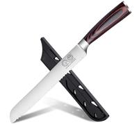 XYJ Authentic Since 1986,Stainless Steel Bread Knife,8 Inch Serrated Blade Knife for Bread Cake Dessert,Serrated Bread Cutting Knife With Sheath Case,Wood Handle