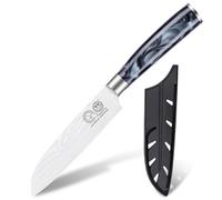 XYJ Authentic Since 1986,Stainless Steel Japanese Santoku Knife,5 Inch,Razor Sharp,Laser Damascus Pattern Kitchen Knife, Meat Cleaver Steak Cutting Knife With Sheath,Resin Handle
